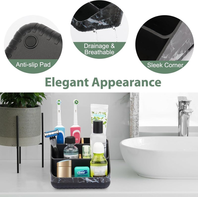 Chintu Toothbrush Holders for Bathroom Counter Organizer - 6 Slots Tooth Brushing Holder for Family Kids, Electric Toothbrush and Toothpaste Holder for Vanity Countertop Storage Black Marble - Image 5
